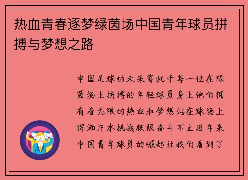 热血青春逐梦绿茵场中国青年球员拼搏与梦想之路